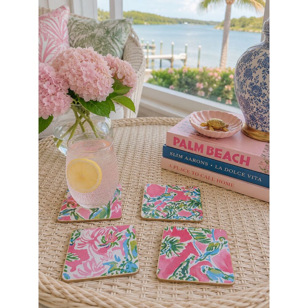 Set Of 4 Handmade Coasters Preppy Coastal Cottage Beachy Entertaining Hostess